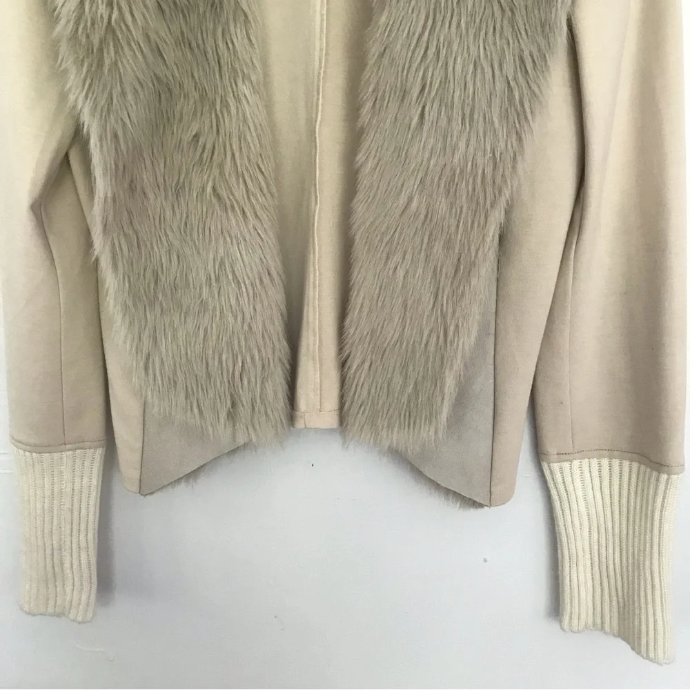ARMANI EXCHANGE Women's Cream Cardigan Faix Fur Collar Size S